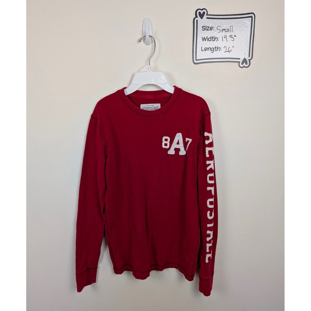 Aeropostale Spellout Arm Logo Long Sleeve T-Shirt Red Mens Small